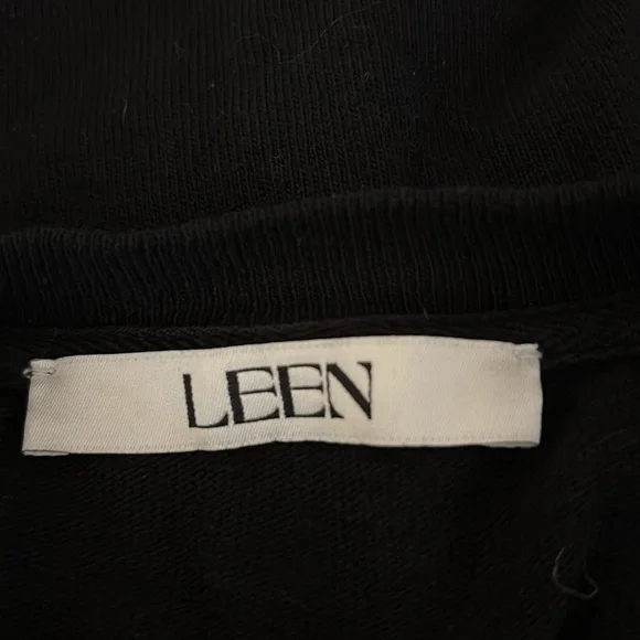 LEEN Loopwheel Black Women's sweatshirt with top buttons. Made in USA from Saks - Picture 6 of 10